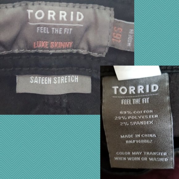 Torrid Black Sateen Stretch Mid Rise Luxe Skinny Jeans - Picture 6 of 6